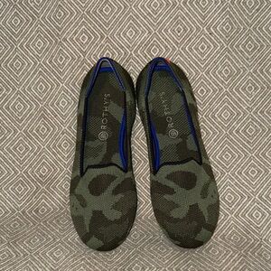 Rothy's Olive Camo Loafers with Blue Trim